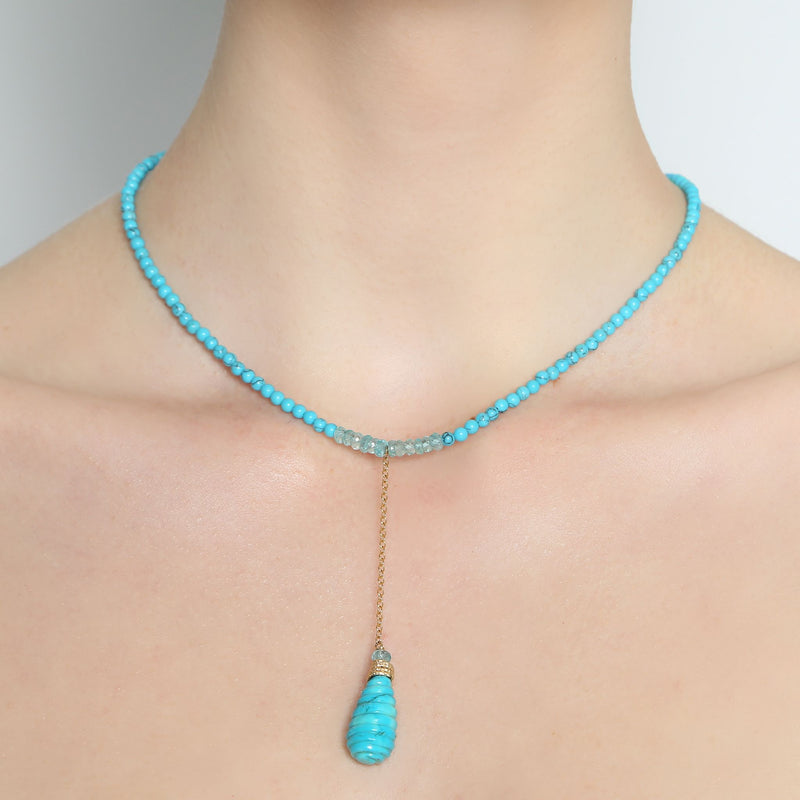 Turritella pendullum 14k laminated gold  Turquoise, Aquamarine Necklaces TARBAY   