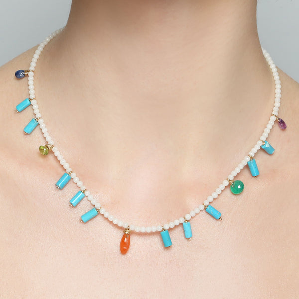 Tenaza Necklace  14k laminated gold Yellow Green Onyx, Peridot, Turquoise, Amethys, Carnelian Necklaces TARBAY   