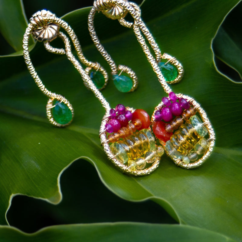 Lilli Button Dangle Earrings - Citrine, Carnelian, Spessartite, Tourmaline, Emerald & Sodalite Earrings TARBAY   