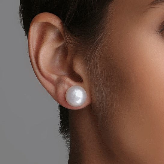 Classic Half-Round Pearl Earrings (13-14mm) - White Pearl Earrings TARBAY   