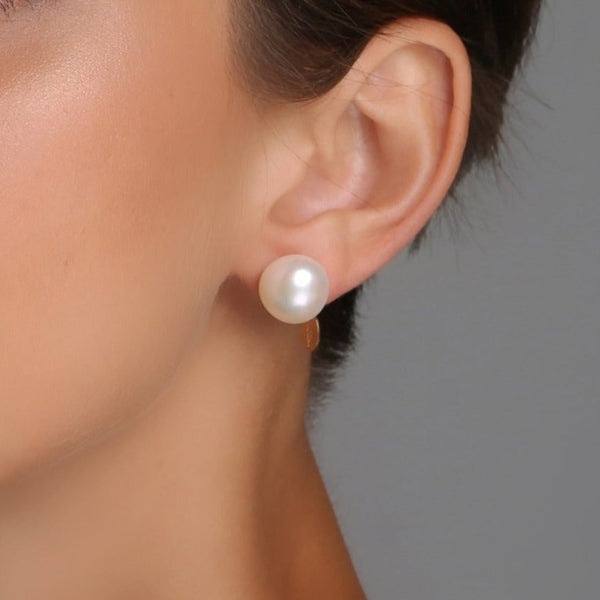 Classic Half-Round Pearl Earrings (11-12mm) - White Pearl Earrings TARBAY   