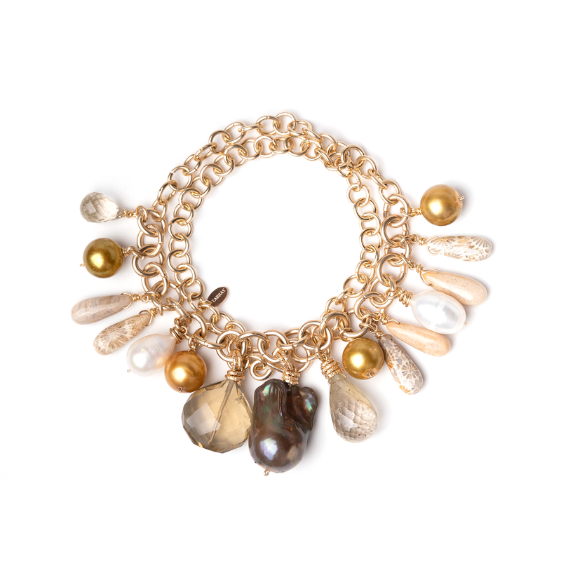 Kosmima Necklace - Amber, Spessartite, Smoky Quartz, Pearl & Amethyst Necklaces TARBAY   