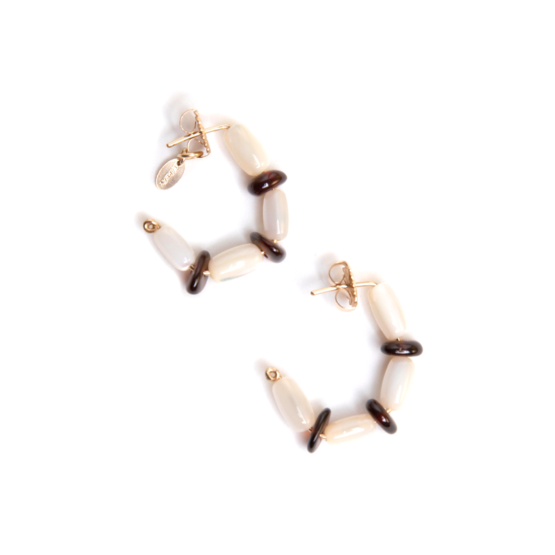 Nacar Hoop Earrings - Nacre & Spessartite Earrings TARBAY   