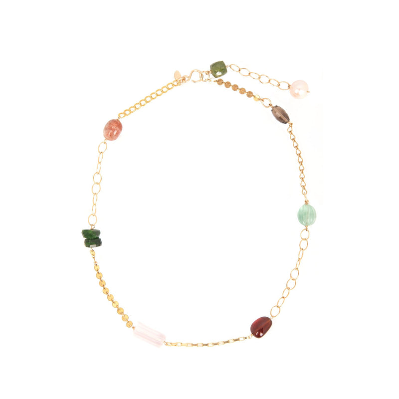 Pensamientos Necklace #04 Salmon Pearl, cuarzo ahumado, cuarzo rosa, prinite, hessonite Necklaces TARBAY   