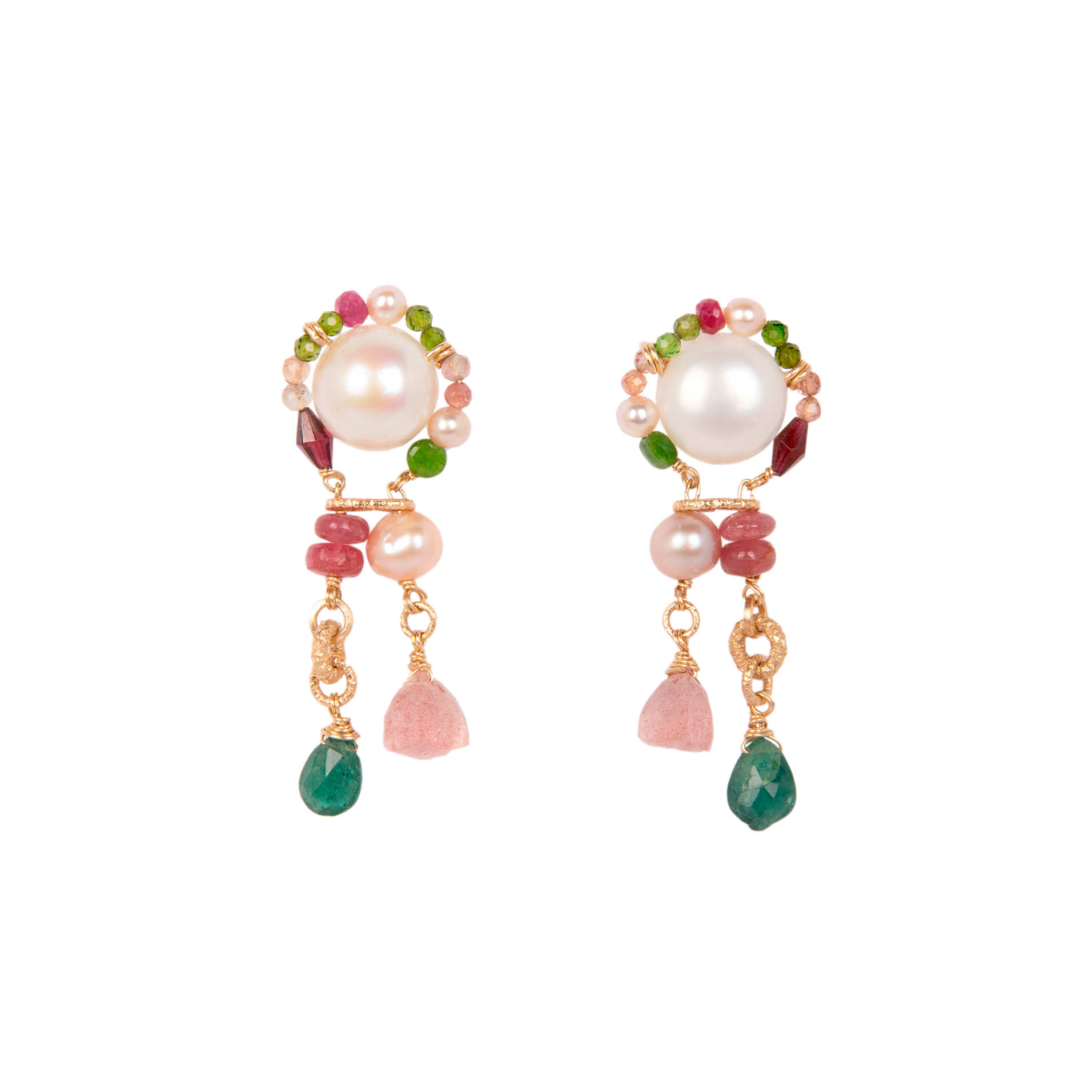 Buganvilla Earrings (50mm) - Perla Blanca, Ruby, Granate, Tsavorite, perla salmon, cuarzo cherry, turmalina rosa Earrings TARBAY   