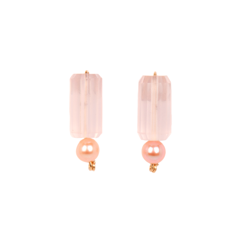 Bromelia Earrings #2 (30mm) - Cuarzo Rosa & Salmon Pearl Earrings TARBAY   