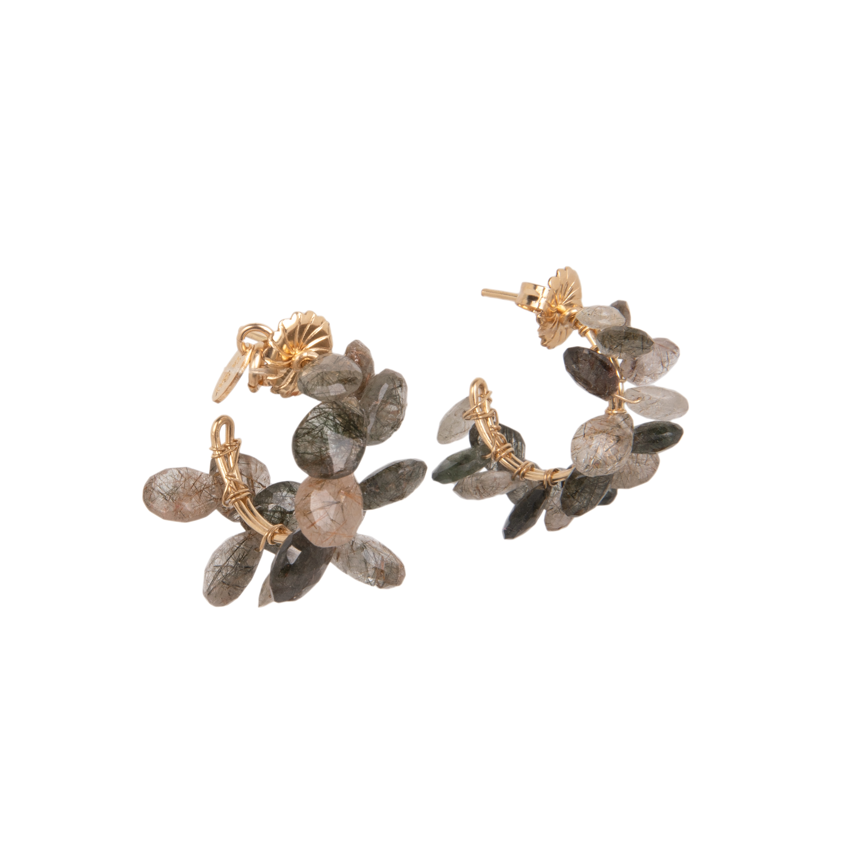 Neith Hoop Earrings #1 (30mm) - Cuarzo Rutilado Earrings TARBAY   