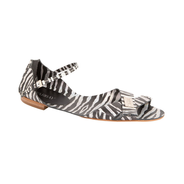 Tajali Leather Sandals - Zebra Silver Tajali Flats TARBAY   