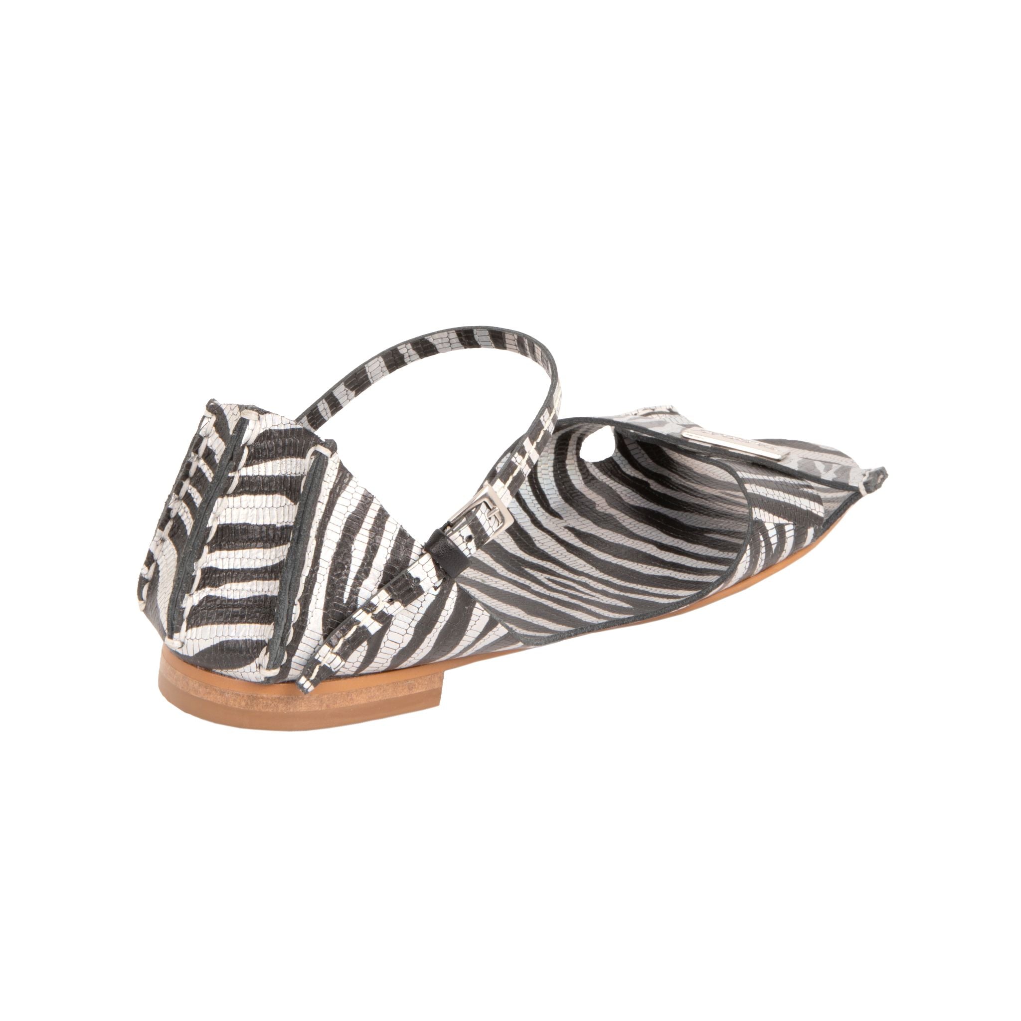 Tajali Leather Sandals - Zebra Silver Tajali Flats TARBAY   