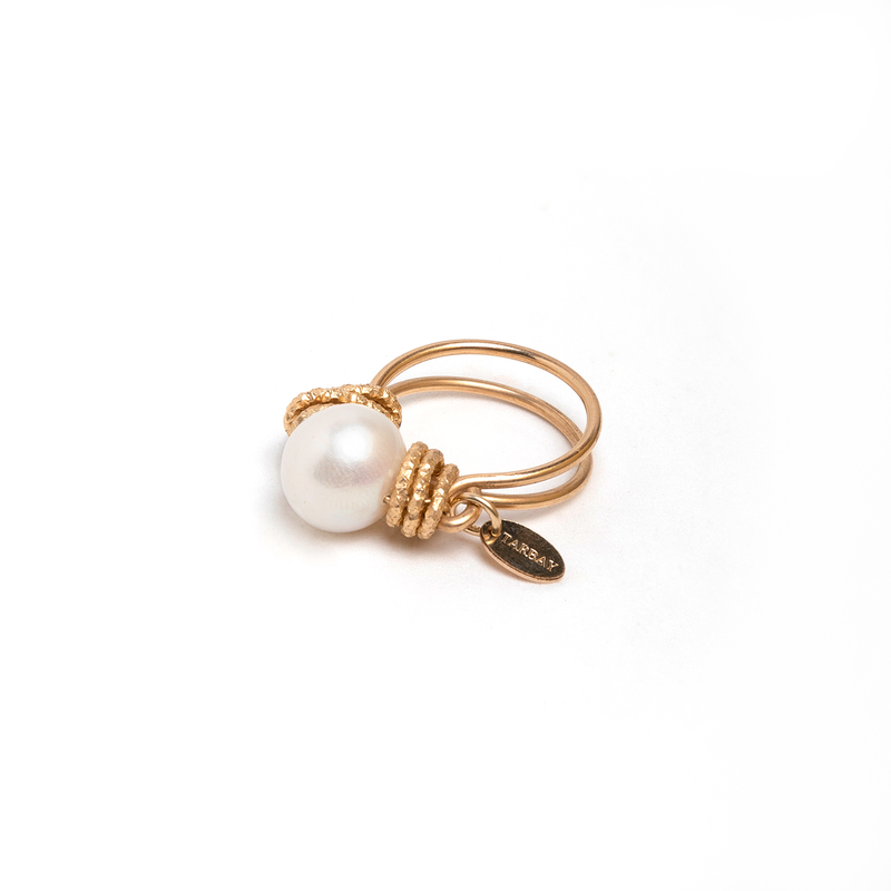 Solitaire Ring #1 (10mm) - Pearl & Yellow Gold Rings TARBAY   