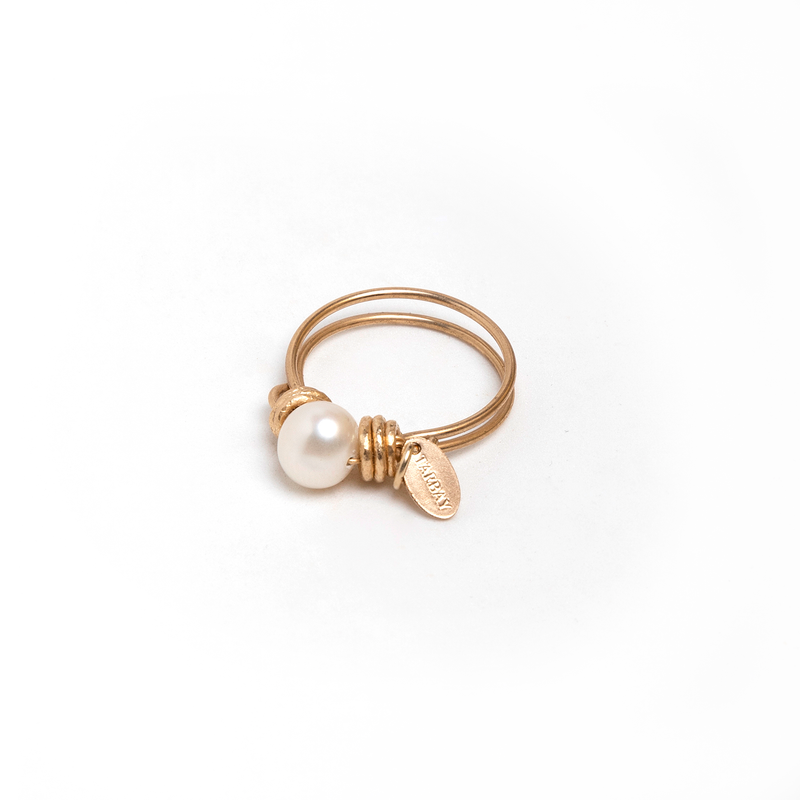 Solitaire Ring #1 (7mm) - Pearl & Yellow Gold Rings TARBAY   