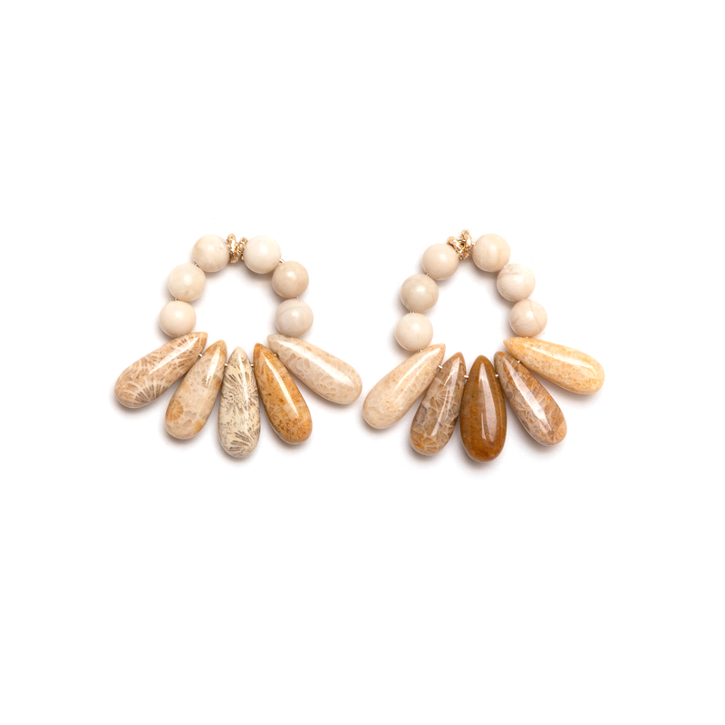 Petra Dangle Earrings (40mm) - Jasper & Petoskey Stone Earrings TARBAY   