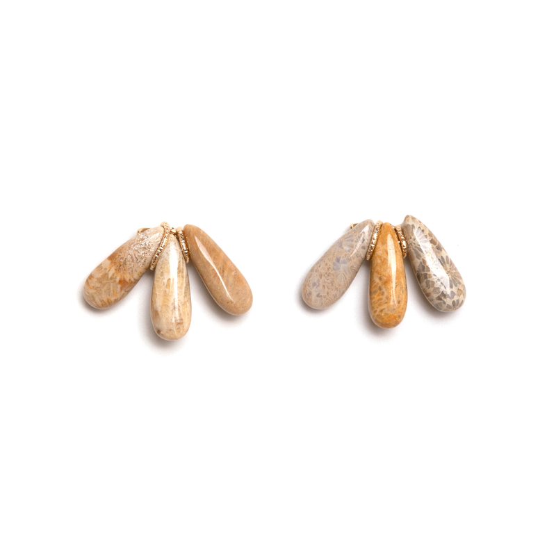 Petra Dangle Earrings (20mm) - Fossil Jasper & Petoskey Stone Earrings TARBAY   