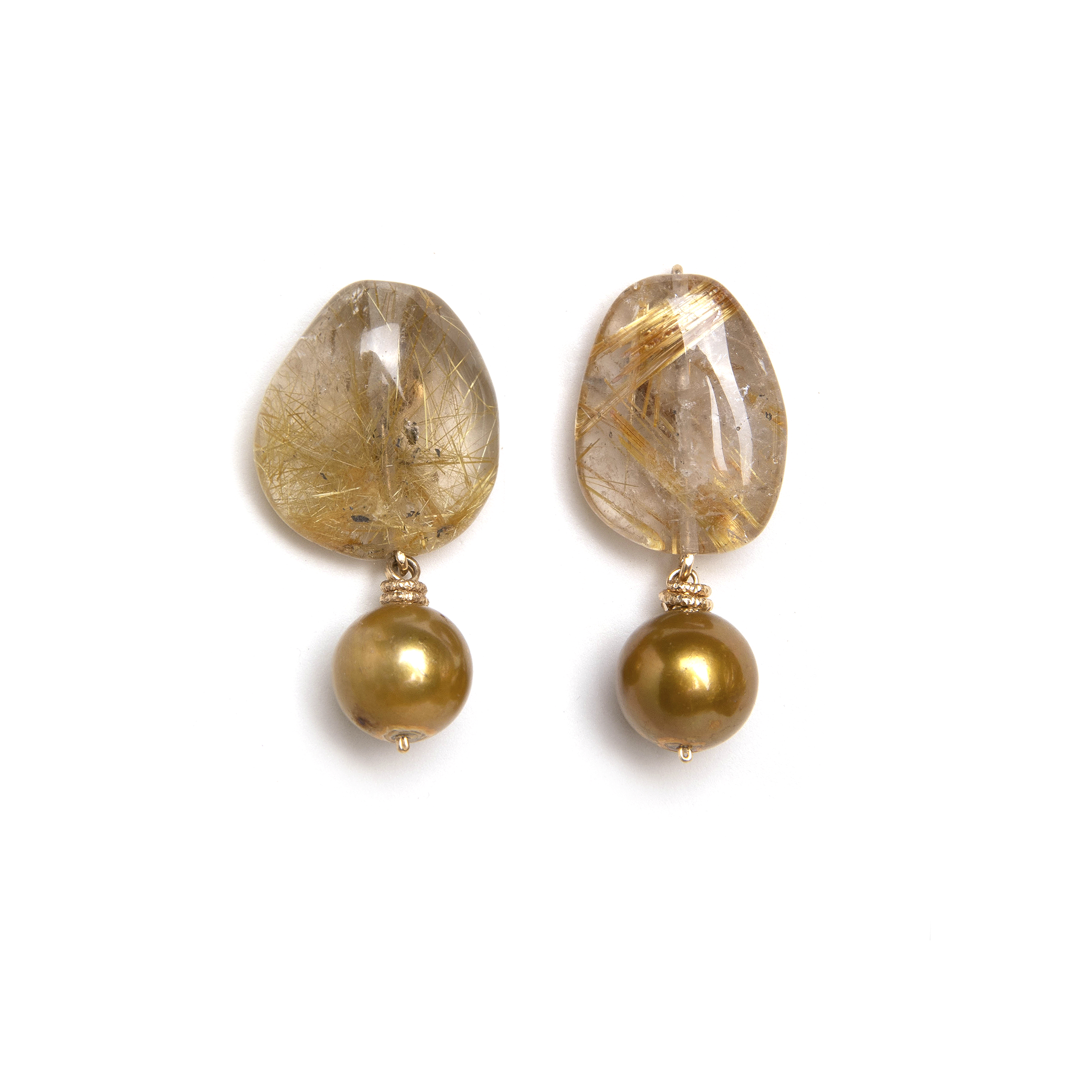 Salina Dangle Earrings - Rutilated Quartz & Bronze Pearl Earrings TARBAY   