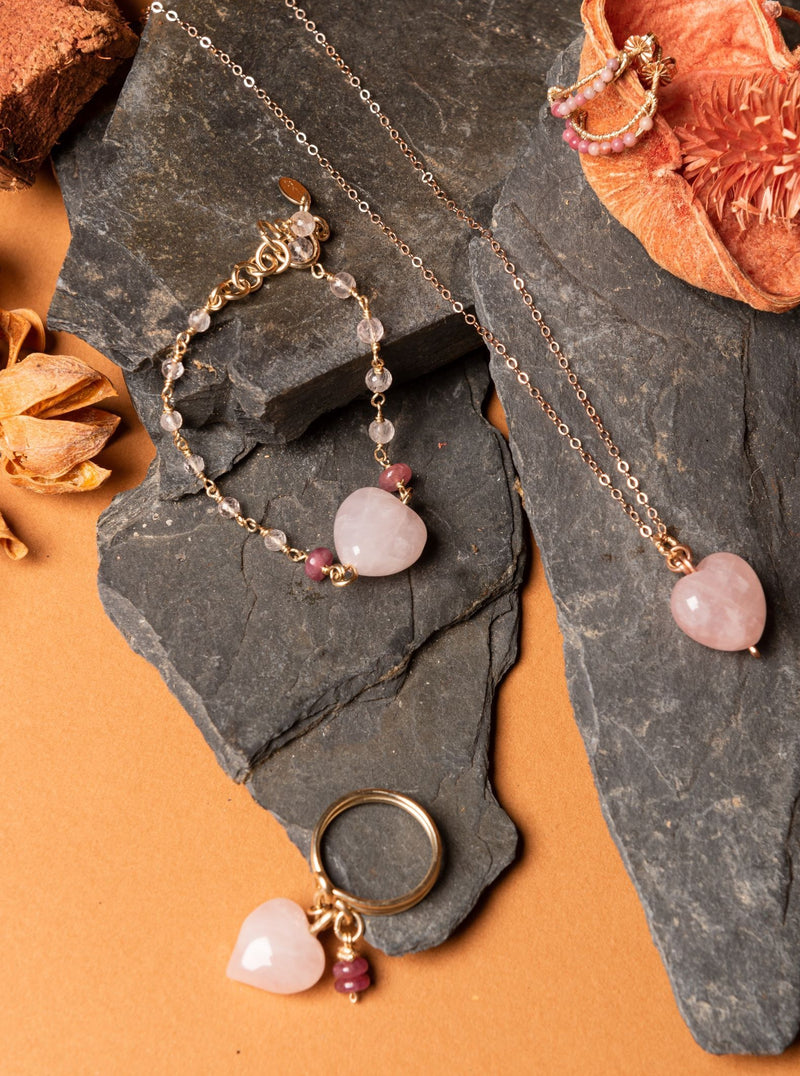 Heart Bracelet - Rose Quartz & Ruby Bracelets TARBAY   