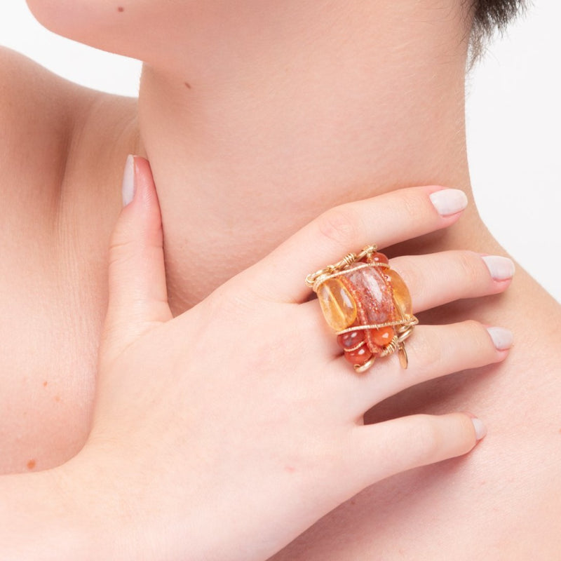 Mermelada Orange and Yellow Ring - Carnelian, Fire Opal, Spessartite, Moon Stone, Citrine, Imperial Topaz, Yellow aquamarine & Calcite Rings TARBAY   