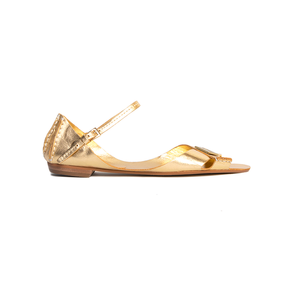 Tajali Leather Sandals - Metallic Gold Tajali Flats TARBAY   