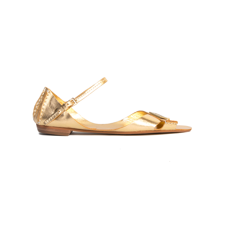 Tajali Leather Sandals - Metallic Gold Tajali Flats TARBAY   