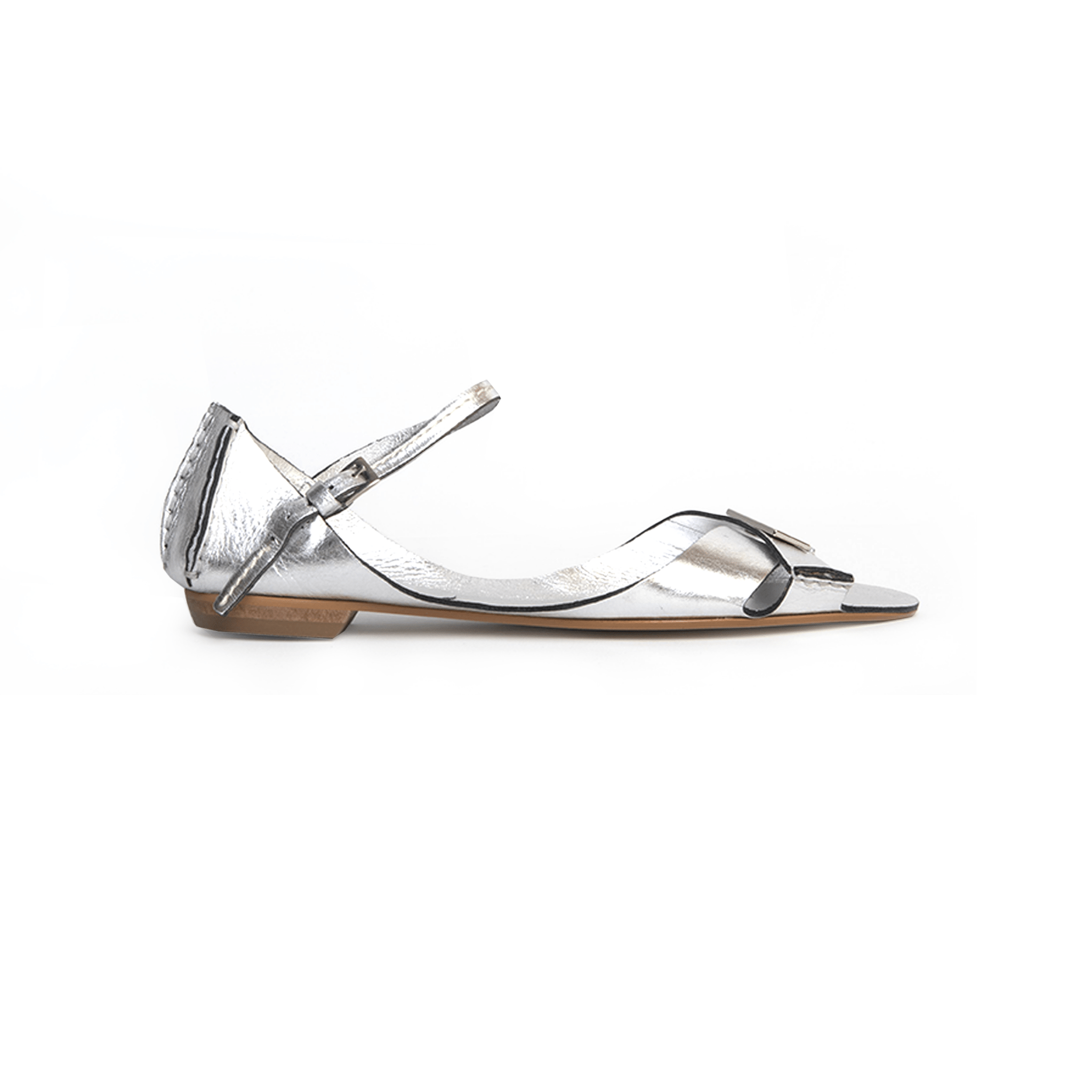 Tajali Leather Sandals - Metallic Silver Tajali Flats TARBAY