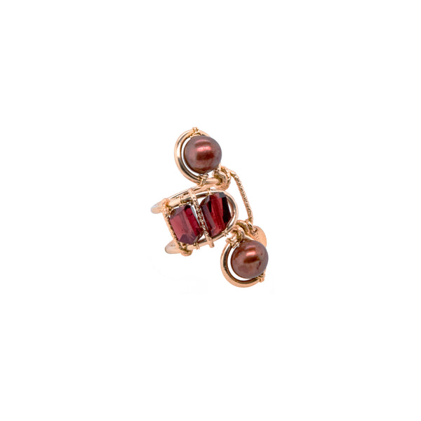 Serpentina Adjustable Ring - Pearl & Garnet Rings TARBAY   