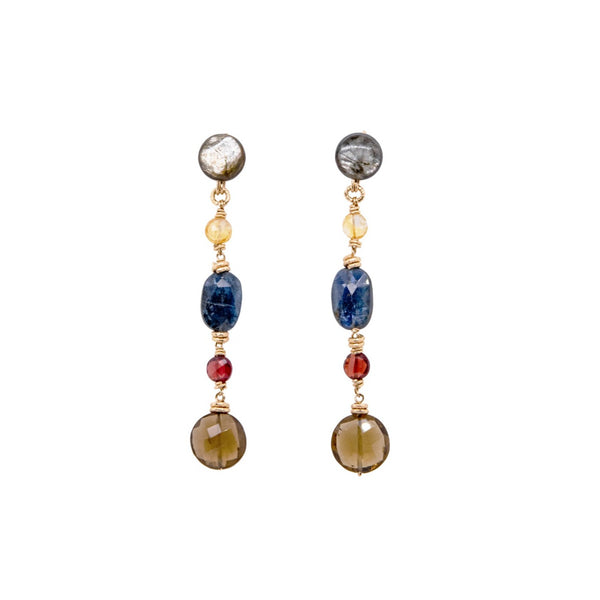 Siruma Dangle Earrings - Nacre, Citrine, Kyanite, Garnet & Smoky Quartz Earrings TARBAY   