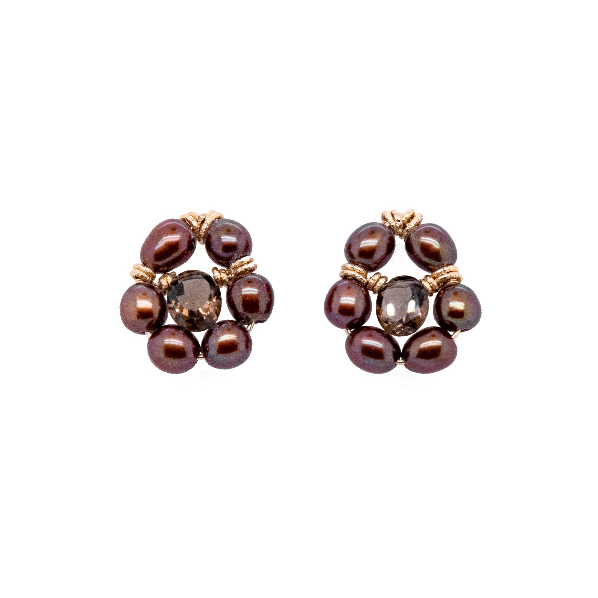Buriti Earrings #1 - Pearl & Smoky Quartz Earrings TARBAY   