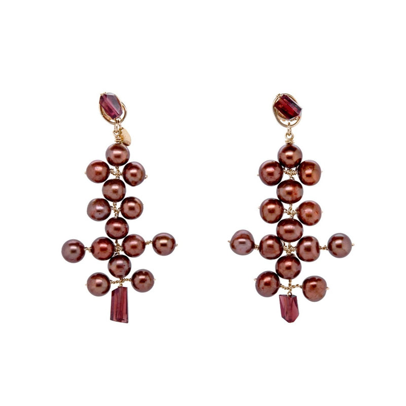 Aguaje Dangle Earrings #2 - Pearl & Garnet Earrings TARBAY   