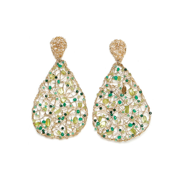 Gota Button Dangle Earrings (70mm) - Peridot, Emerald, Green Onyx, Chalcedony, Prehnite, Versonitte, Green Amethyst, Chrysophase Earrings TARBAY   