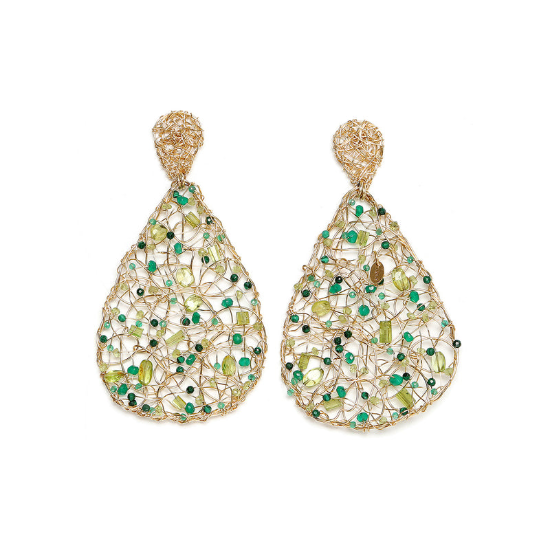 Gota Button Dangle Earrings (70mm) - Peridot, Emerald, Green Onyx, Chalcedony, Prehnite, Versonitte, Green Amethyst, Chrysophase Earrings TARBAY   