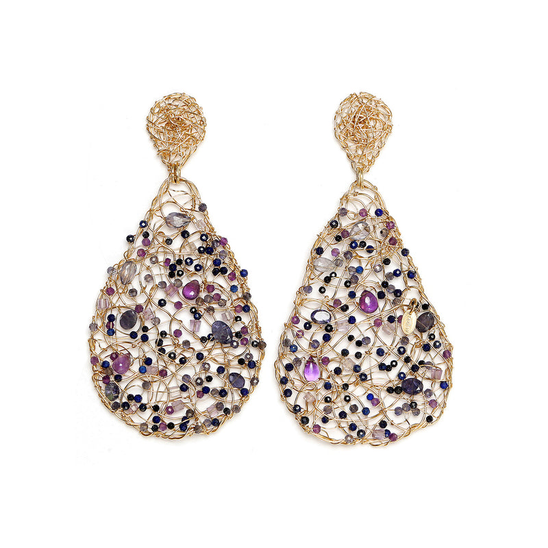Gota Button Dangle Earrings (70mm) - Sapphire, Tanzanite, Apatite, Sodalite, Amethyst Earrings TARBAY   