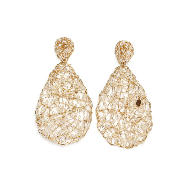 Gota Button Dangle Earrings (70mm) - Pearl Earrings TARBAY   