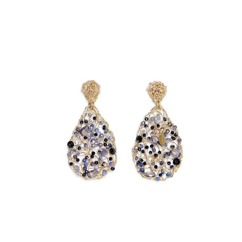 Gota Button Dangle Earrings (40mm) - Sapphire, Tanzanite, Apatite, Sodalite, Amethyst Earrings TARBAY   