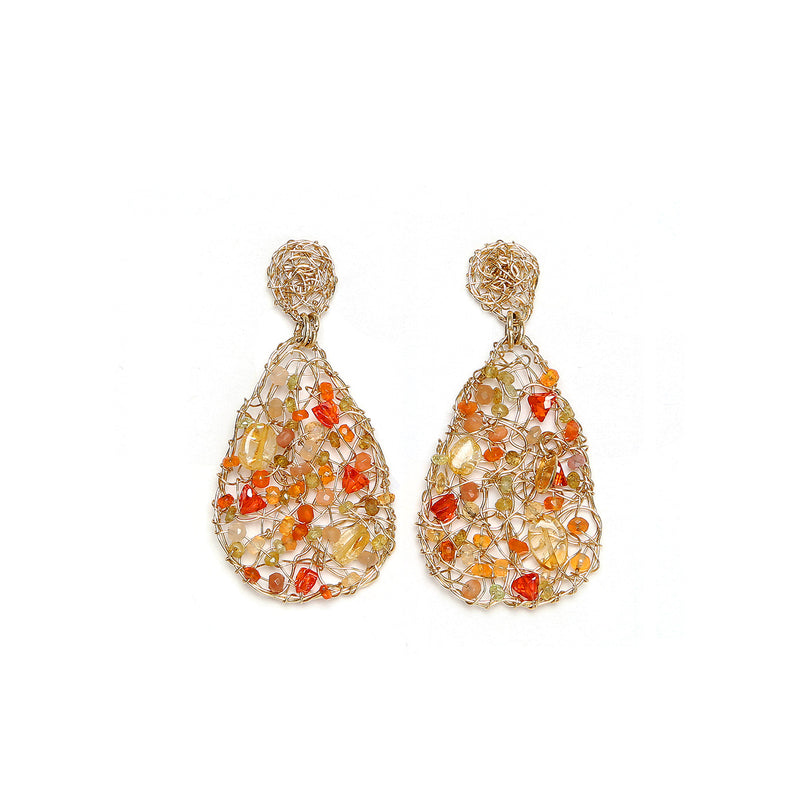 Gota Button Dangle Earrings (40mm) - Carnelian, fire opal, spessartite, moon stone salmon, sun stone Earrings TARBAY   
