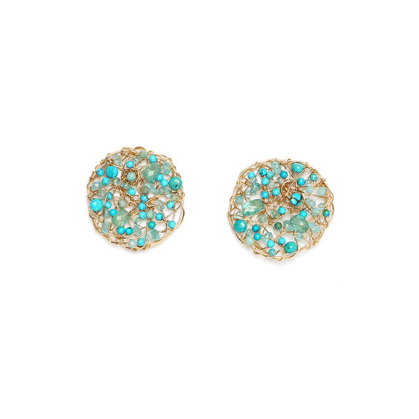 Aura Earrings #1 (30mm) -  Turquoise, aquamarine, apatite & howlite Earrings TARBAY   