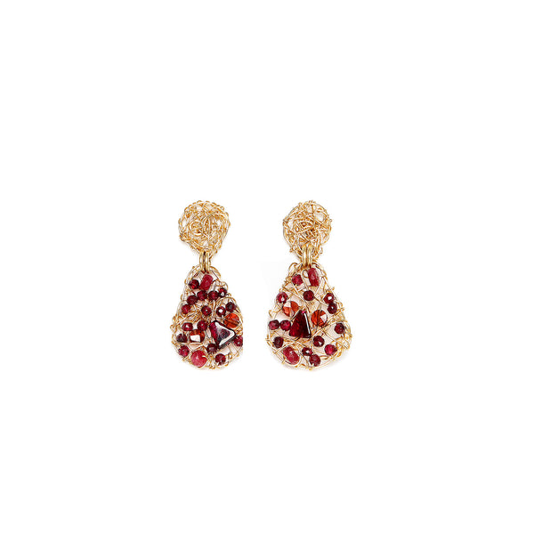 Gota Button Dangle Earrings (20mm) - Ruby, garnet & tourmaline Earrings TARBAY   