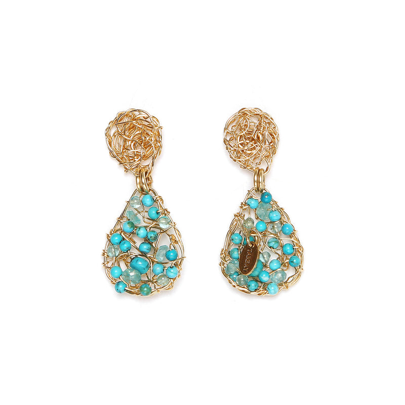 Gota Button Dangle Earrings (20mm) - Turquoise, aquamarine, apatite & howlite Earrings TARBAY   