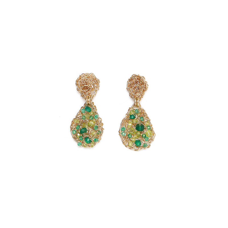 Gota Button Dangle Earrings (20mm) - Peridot, Emerald, Green Onyx, Chalcedony, Prehnite, Versonitte, Green Amethyst, Chrysophase Earrings TARBAY   