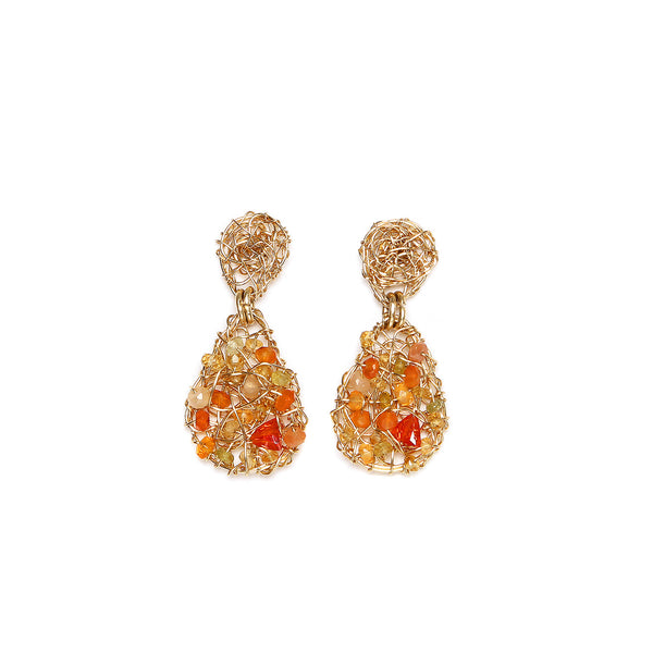Gota Button Dangle Earrings (20mm) - Carnelian, fire opal, spessartite, moon stone salmon, sun stone Earrings TARBAY   