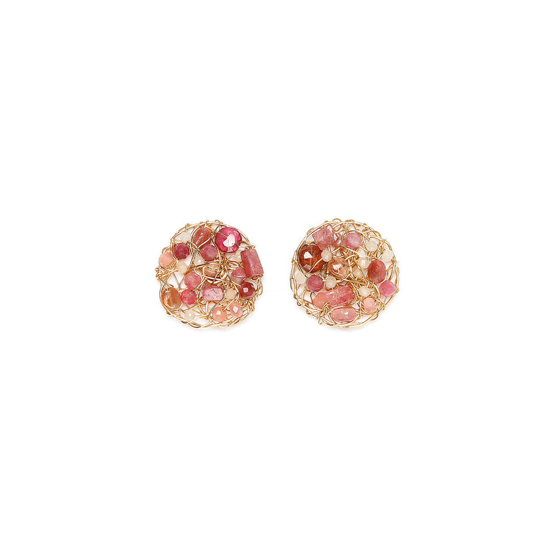 Aura Earrings #1 (20mm) - Rhodochrosite, rose sapphire, rose topaz, rose tourmaline & rose quartz Earrings TARBAY   