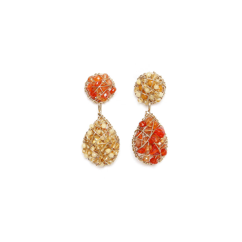 Lucia Dangle Earrings #3 - Carnelian, Fire Opal, Spessartite, Moon Stone, Sun Stone, Citrine, Imperial Topaz, Yellow Aquamarine, & Calcite Earrings TARBAY   