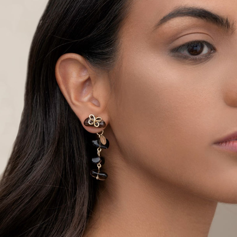 Valeriana Dangle Earrings - Smoky Quartz & Yellow Gold Earrings TARBAY   