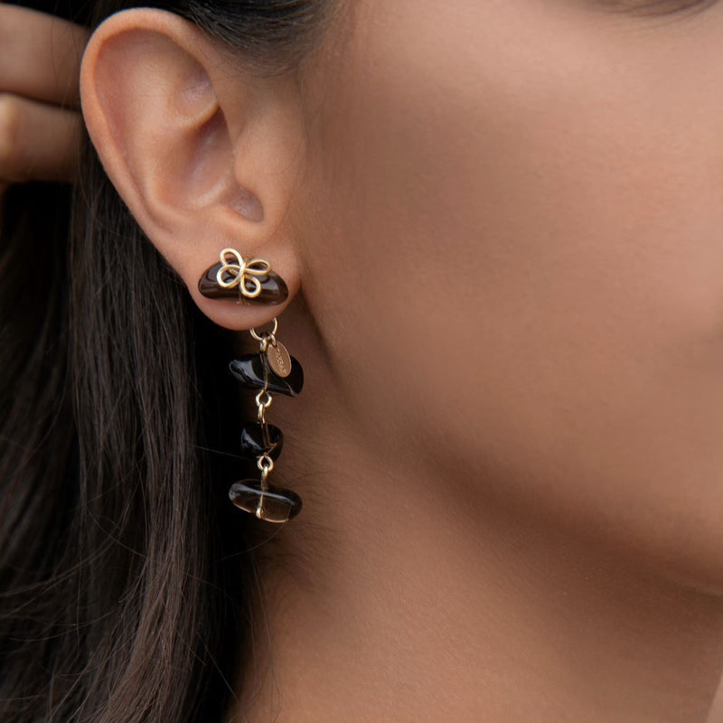 Valeriana Dangle Earrings - Smoky Quartz & Yellow Gold Earrings TARBAY   