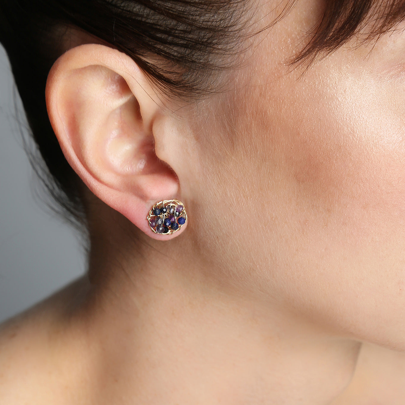 Aura Stud Earrings #1 (10mm) - Blue Mix Gems Earrings TARBAY   