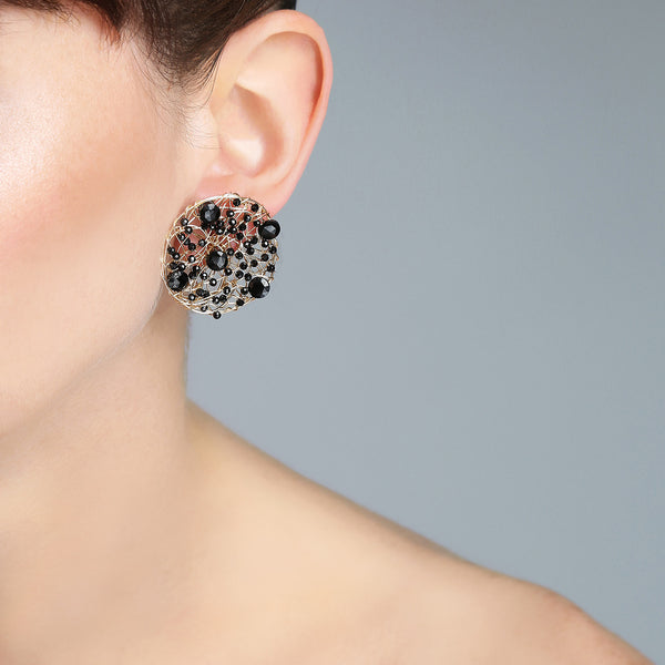 Aura Earrings #1 (30mm) - Black Onyx & Black Spinel Earrings TARBAY   