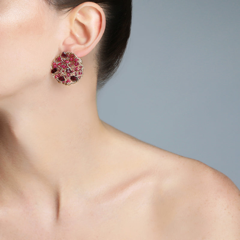 Aura Earrings #1 (30mm) - Ruby, garnet, tourmaline Earrings TARBAY   