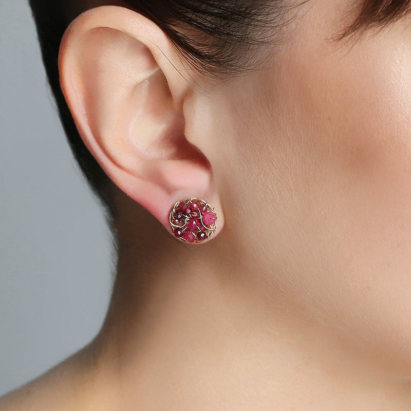 Aura Stud Earrings #1 (10mm) - Ruby, garnet & tourmaline Earrings TARBAY   
