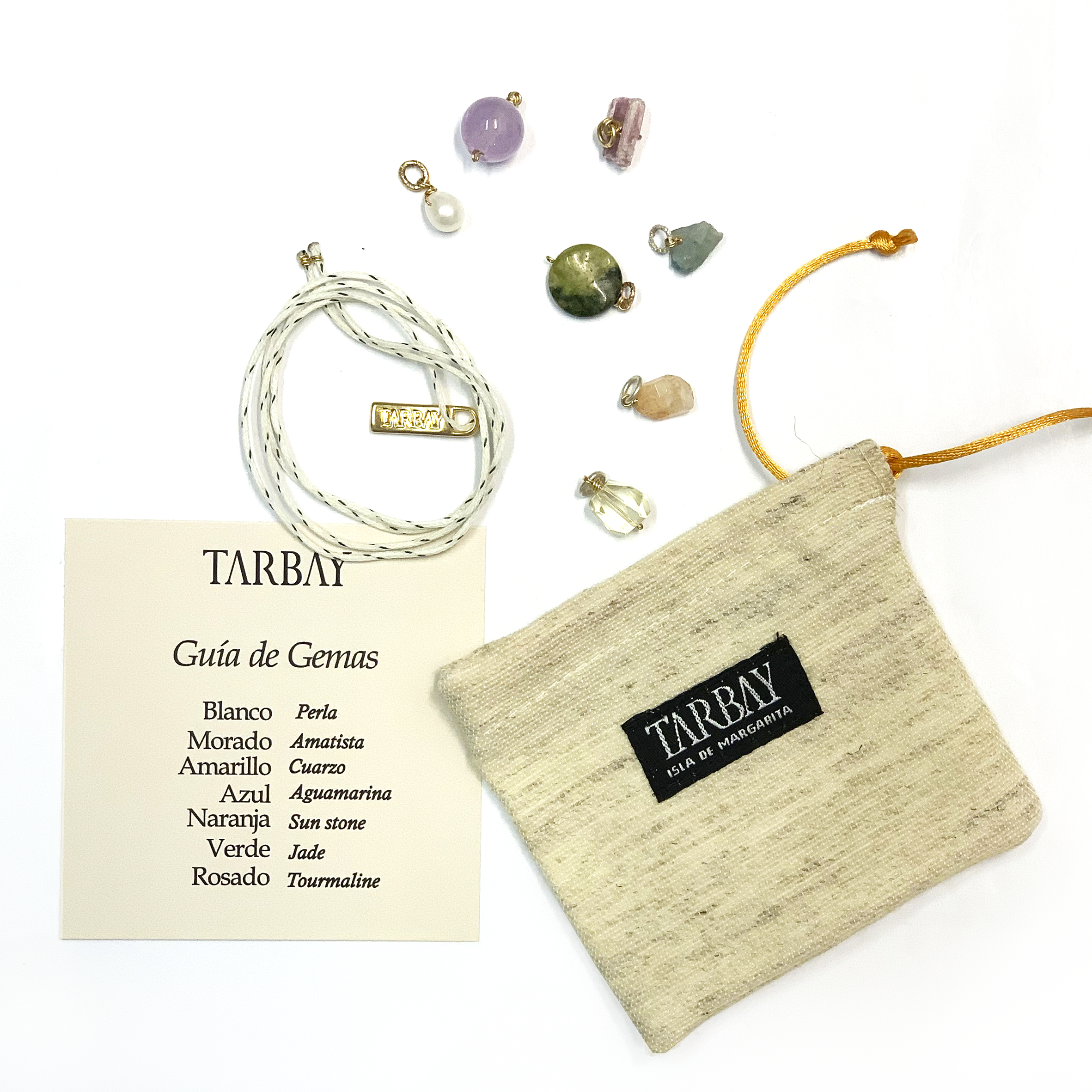 Colorful Gems Kit with Necklace/Bracelet - Pearl, Amethyst, Yellow Quartz, Aquamarine, Sun Stone, Green Jade & Rose Tourmaline Charms TARBAY   