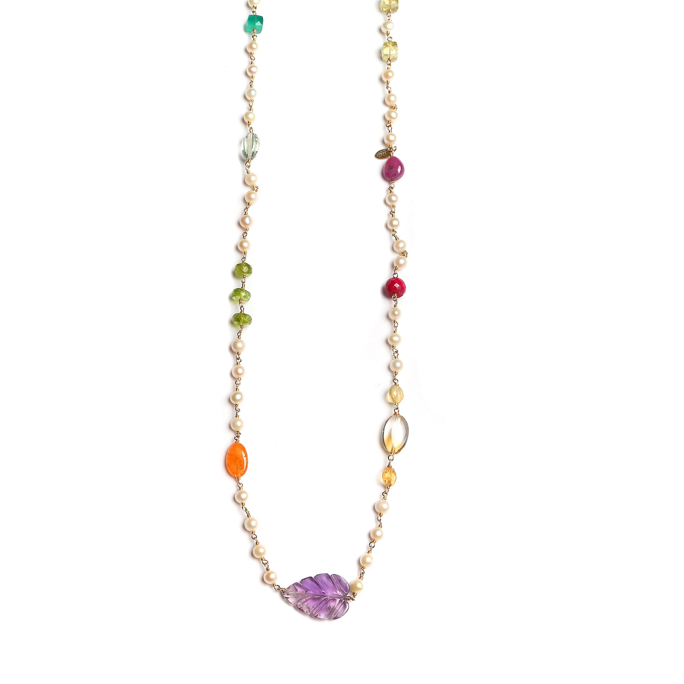 Maeve Long Necklace -Ppearl, citrine, amethyst, topaz, ruby, tanzanite, spperssatite, green Onyx, green amethyst &peridot Necklaces TARBAY   