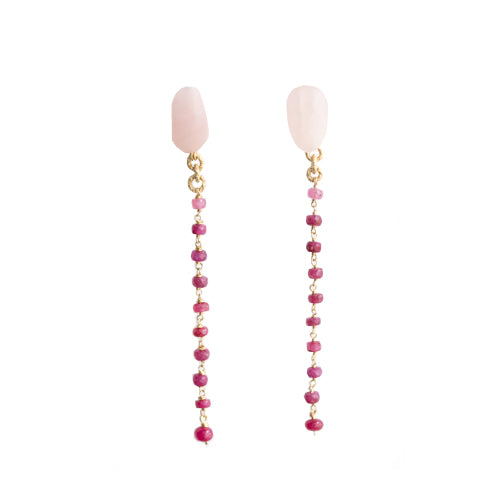 Twiggy Dangle Earrings - Rose Quartz & Rose Sapphire Earrings TARBAY   