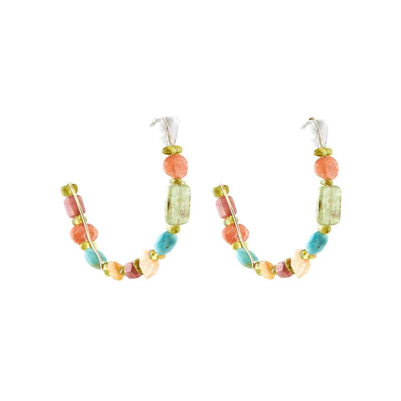 Tiare Hoop Earrings (55mm) - Yellow Quartz, Peridot, Sun Stone, Aquamarine, Amazonite & Tourmaline Earrings TARBAY   